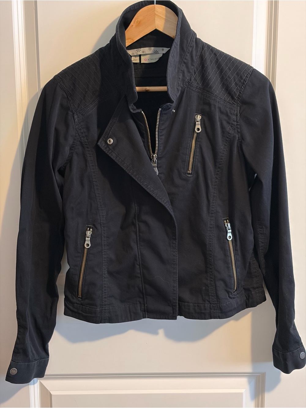 Athleta Black Moto Style Jacket with Zip Pockets